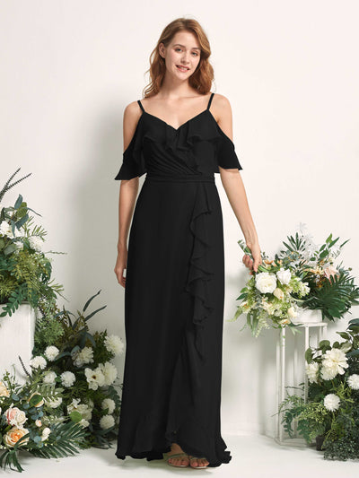 Carlyna Yvette A-Line Black Bridesmaid Dress Maxi Sleeveless V-Neck Dress #color_black