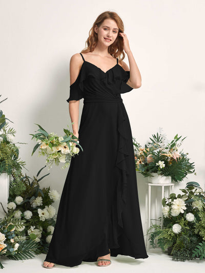 Carlyna Yvette A-Line Black Bridesmaid Dress Maxi Sleeveless V-Neck Dress #color_black