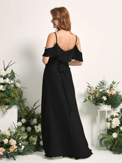 Carlyna Yvette A-Line Black Bridesmaid Dress Maxi Sleeveless V-Neck Dress #color_black
