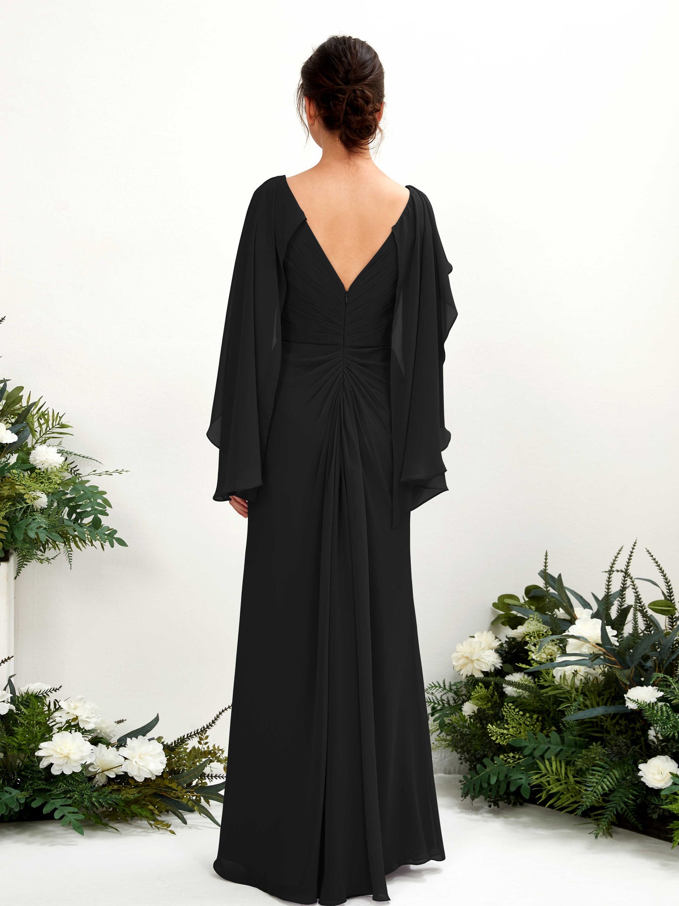 A-line V-neck Chiffon Bridesmaid Dress - Black (80220115)#color_black