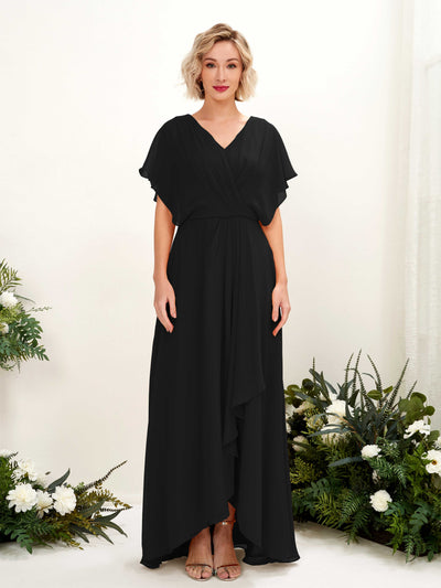 Carlyna Soleil A-Line Black Bridesmaid Dress Maxi Short Sleeve V-Neck Dress #color_black