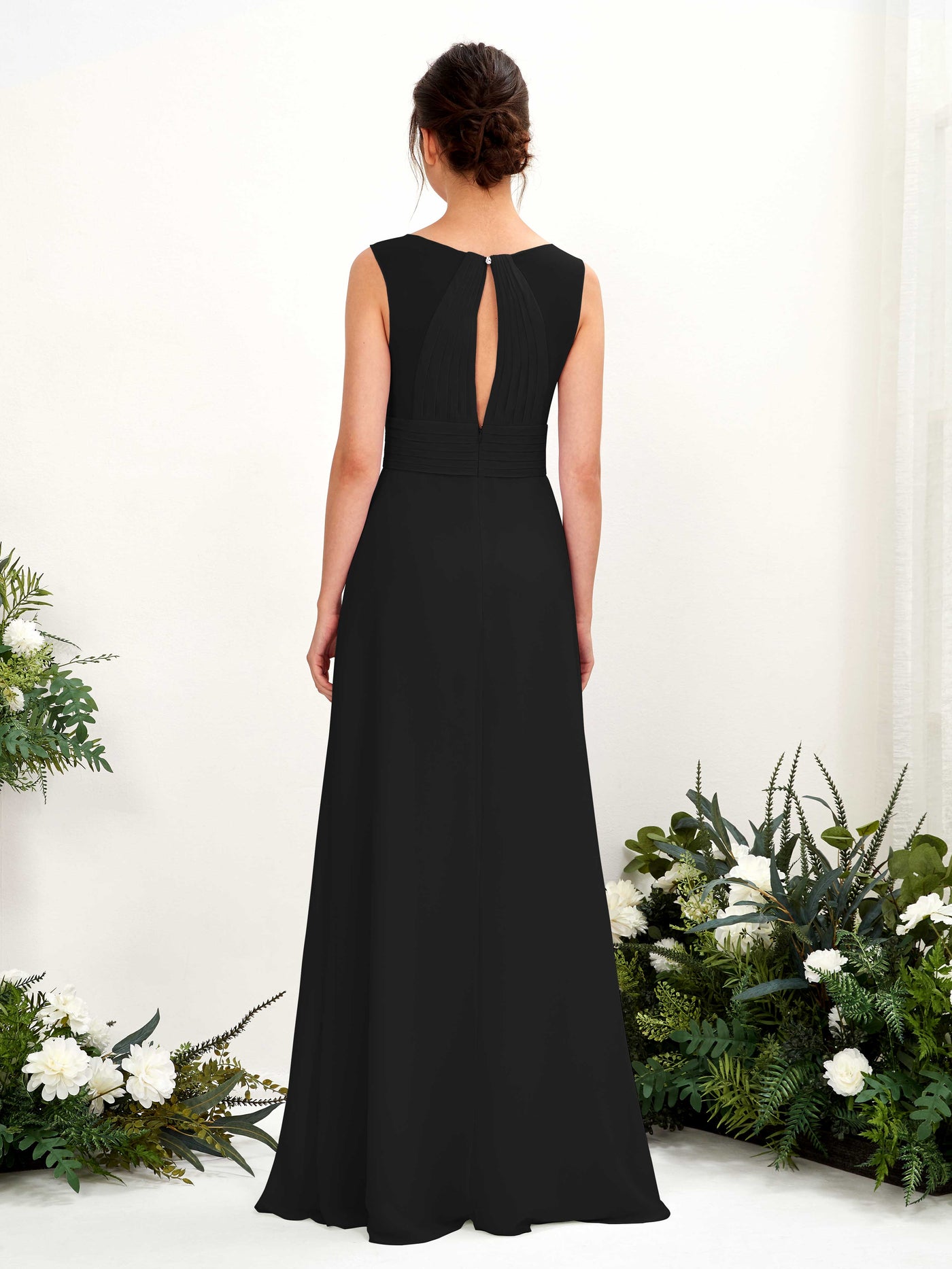 A-line V-neck Sleeveless Chiffon Bridesmaid Dress - Black (81220915)#color_black