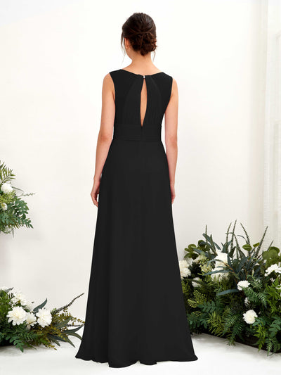 Carlyna Karen A-Line Black Bridesmaid Dress Maxi Sleeveless V-Neck Dress #color_black