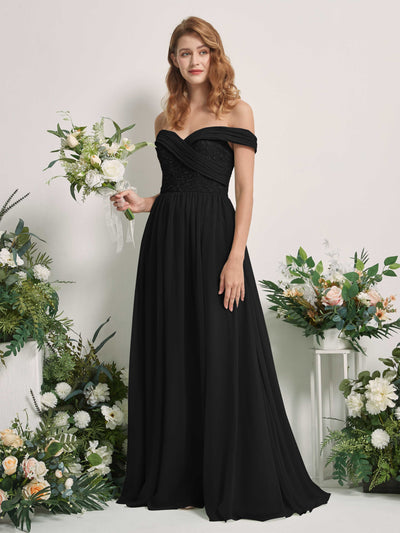 Carlyna Leona A-Line Black Embroidered Bridesmaid Dress Maxi Sleeveless Sweetheart Dress #color_black