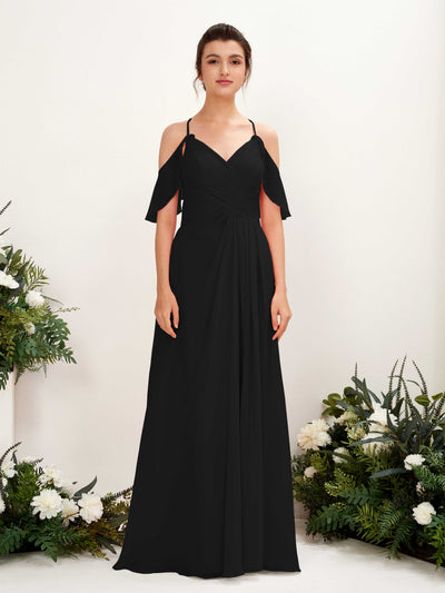 Carlyna Orlane A-Line Black Bridesmaid Dress Maxi Sleeveless V-Neck Dress #color_black