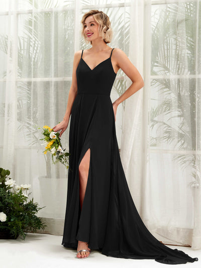 Carlyna Mana A-Line Black Bridesmaid Dress Maxi Sleeveless V-Neck Dress #color_black