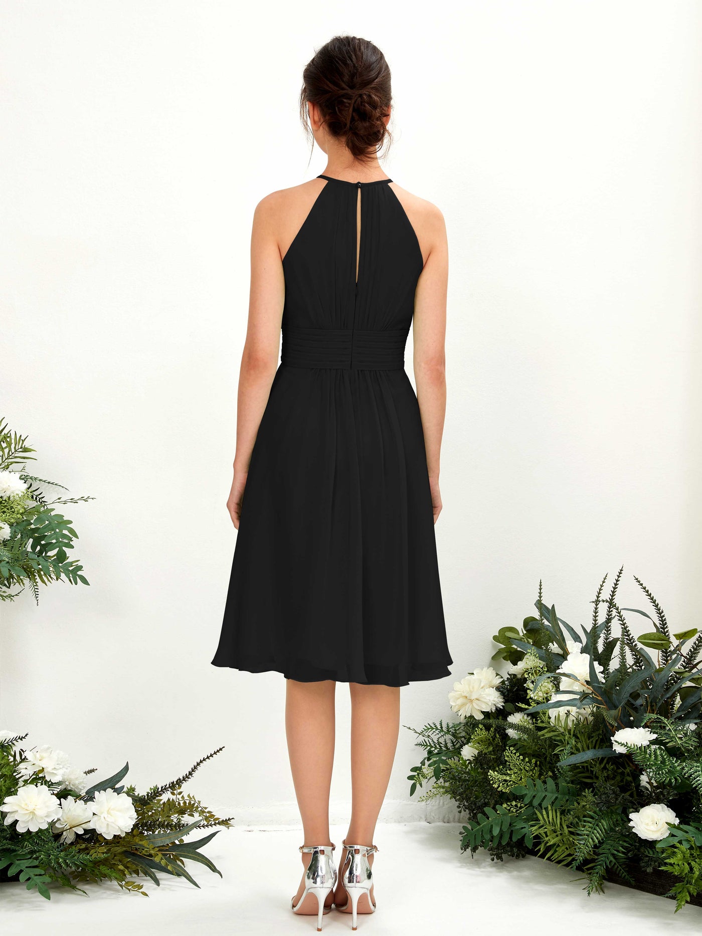 Halter Sleeveless Chiffon Bridesmaid Dress - Black (81220115)#color_black