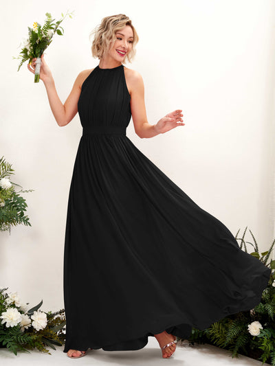 Carlyna Eden A-Line Black Bridesmaid Dress Maxi Sleeveless Round Neck Dress Front View #color_black