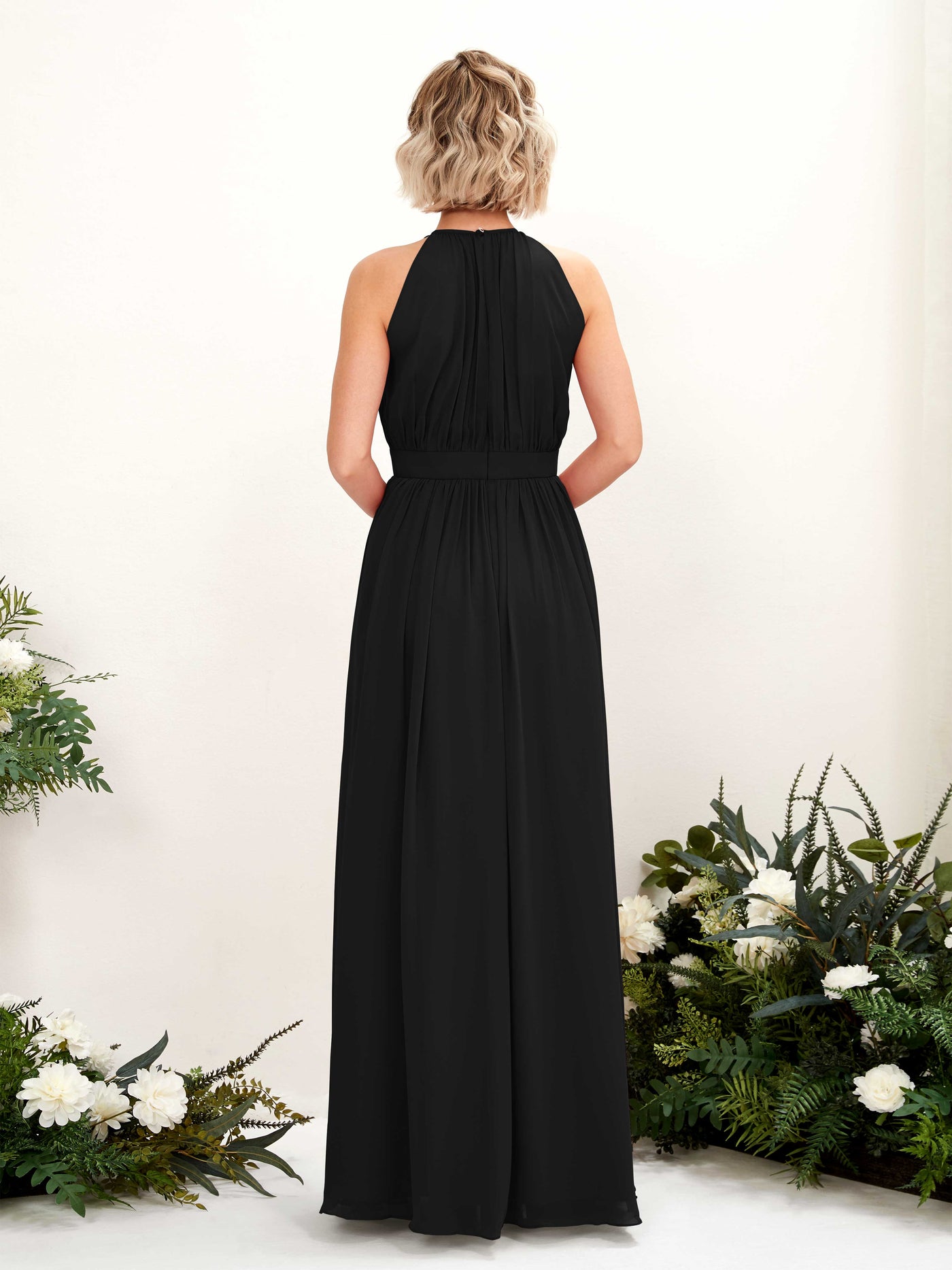 Halter Sleeveless Chiffon Bridesmaid Dress - Black (81223115)#color_black