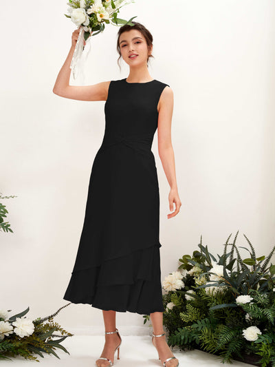 Carlyna Raina Mermaid Black Bridesmaid Dress Midi Sleeveless Round Neck Dress #color_black