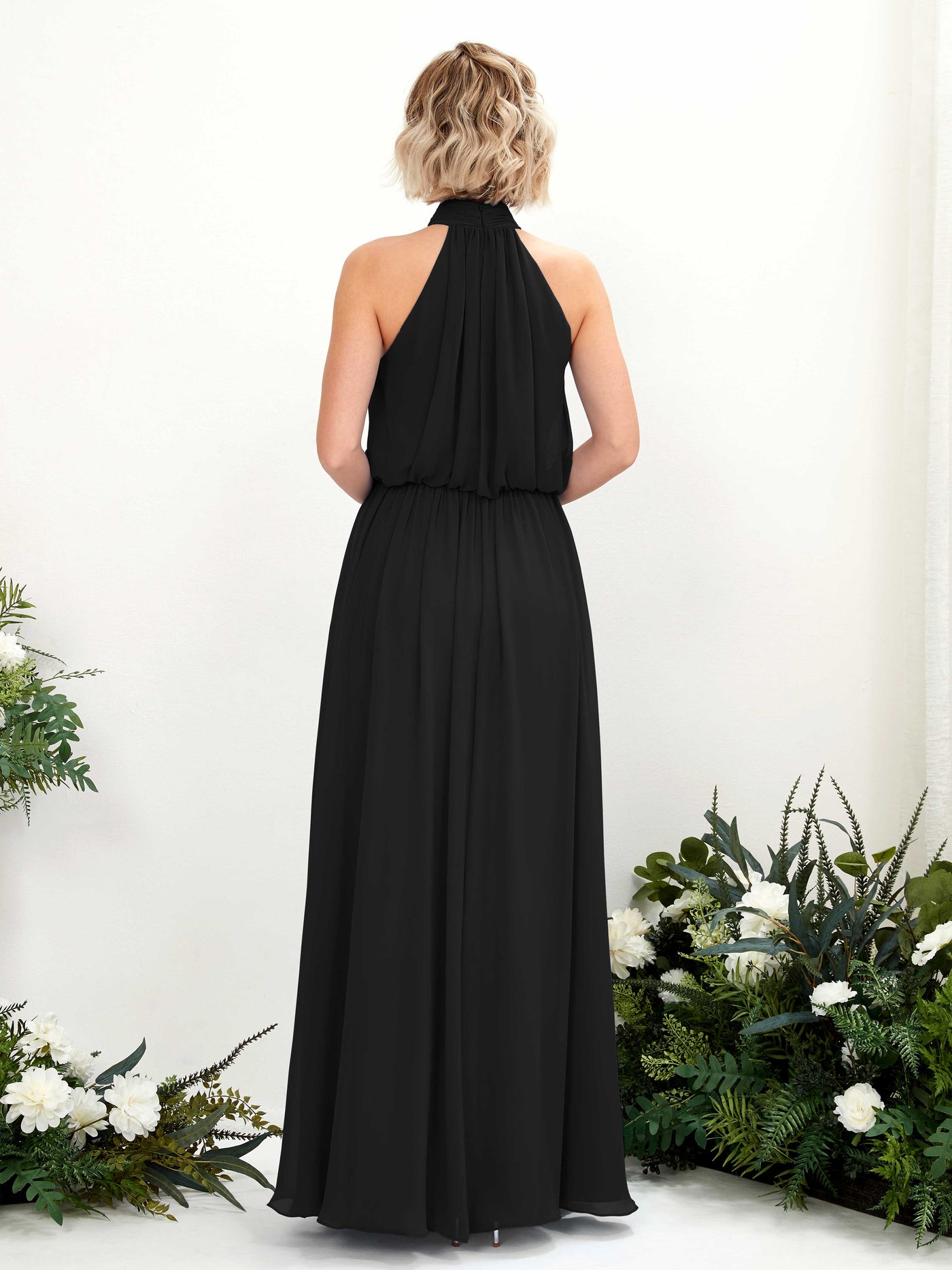 Halter Sleeveless Chiffon Bridesmaid Dress - Black (81222915)#color_black
