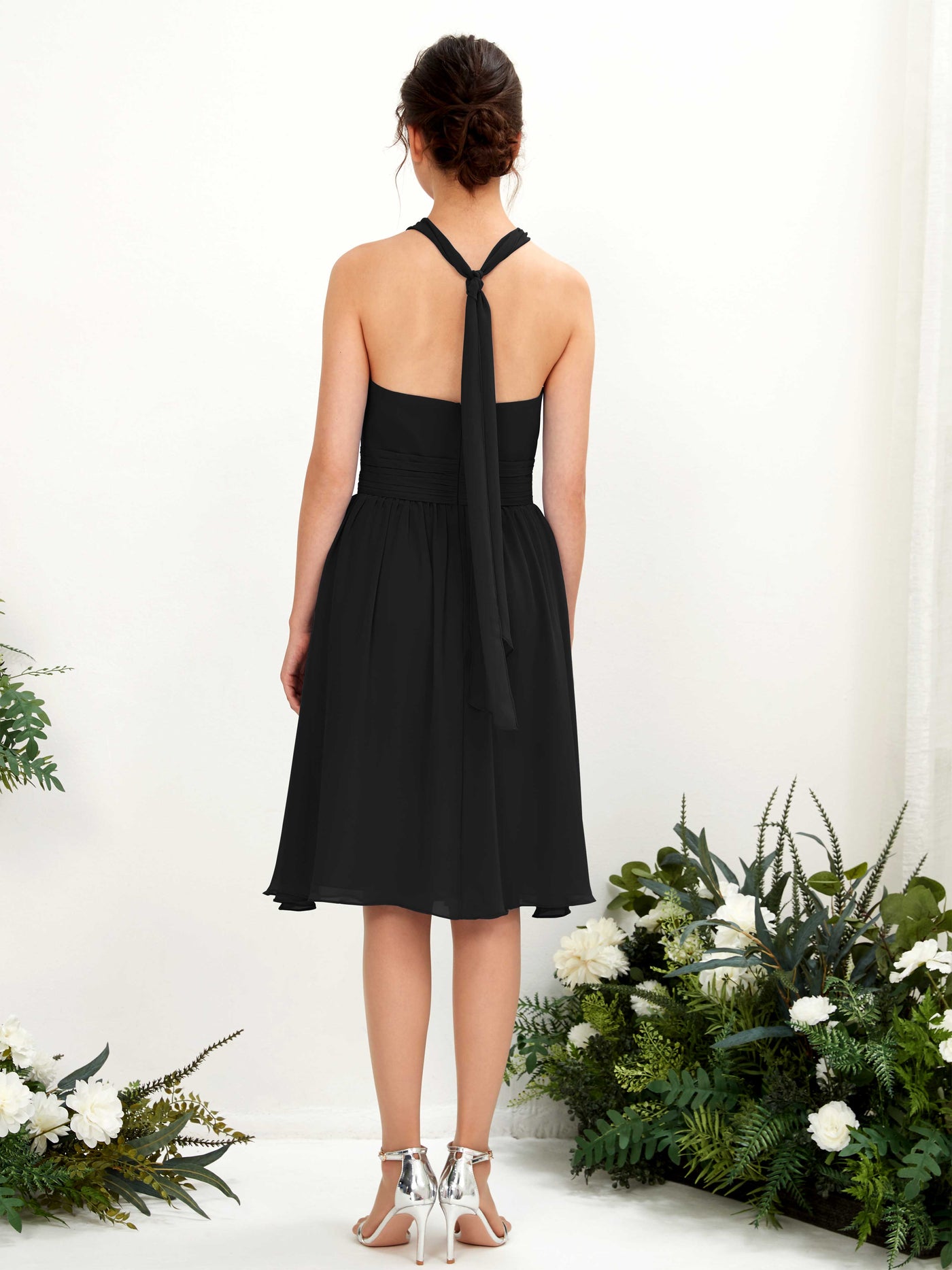 Halter Strapless Chiffon Bridesmaid Dress - Black (81222615)#color_black