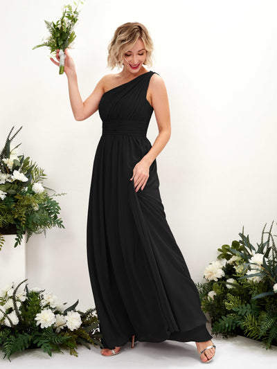 Carlyna Flaze A-Line Black Bridesmaid Dress Maxi Sleeveless One Shoulder Dress Front View #color_black