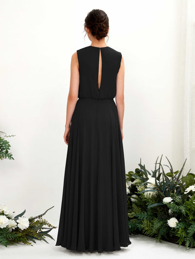 Carlyna Alma A-Line Black Bridesmaid Dress Maxi Sleeveless Round Neck Dress Back View #color_black