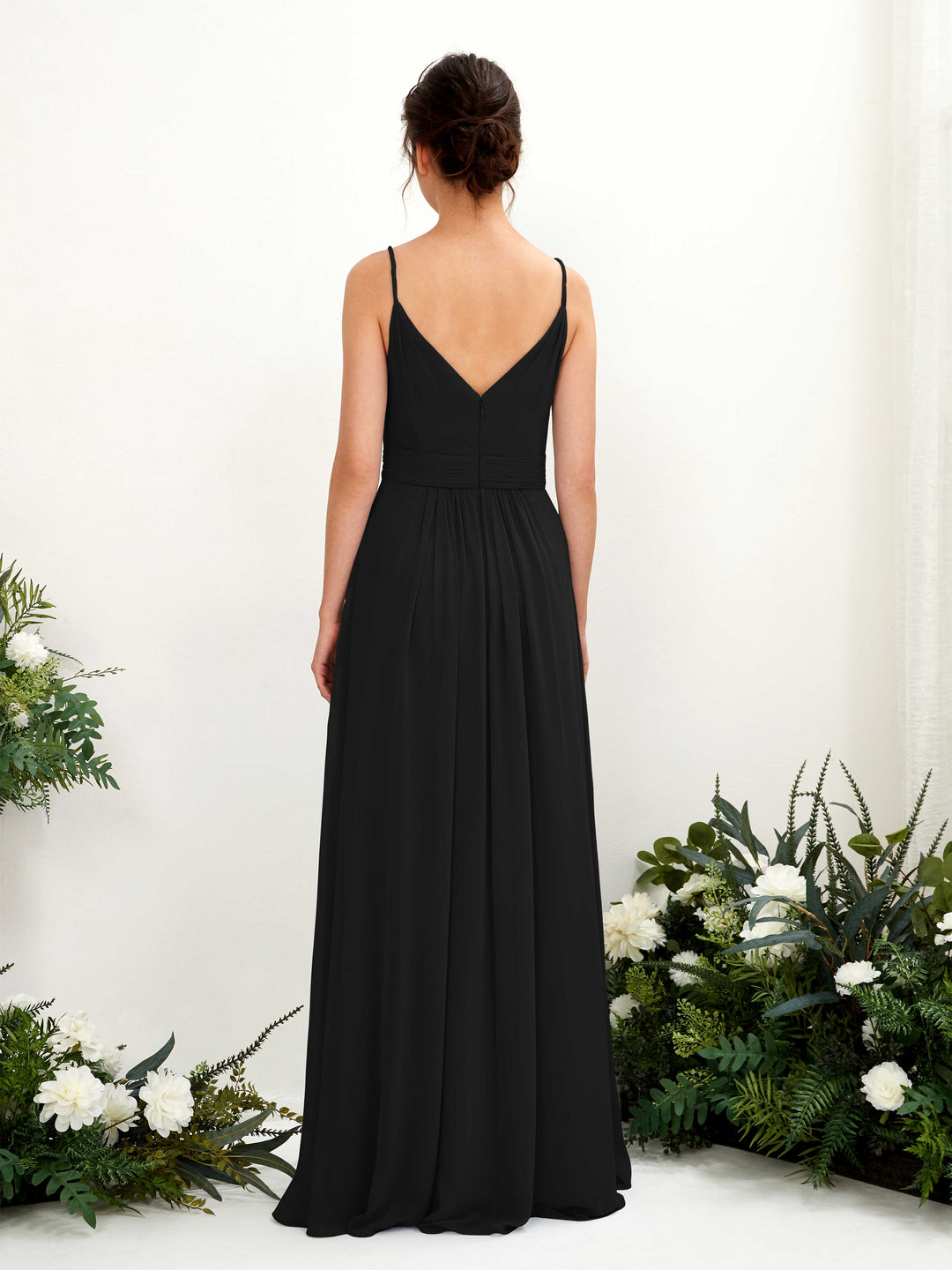 black bridesmaid dresses uk Long Wedding Black Bridesmaid Dresses Genevieve Ruffles V Neck Bridesm