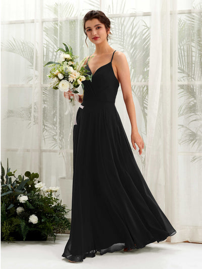 Carlyna Naura A-Line Black Bridesmaid Dress Maxi Sleeveless V-Neck Dress #color_black