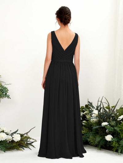 Carlyna Barbara A-Line Black Bridesmaid Dress Maxi Sleeveless V-Neck Dress Back View #color_black