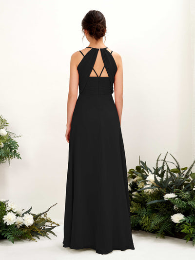 Carlyna Joa A-Line Black Bridesmaid Dress Maxi Sleeveless V-Neck Dress #color_black