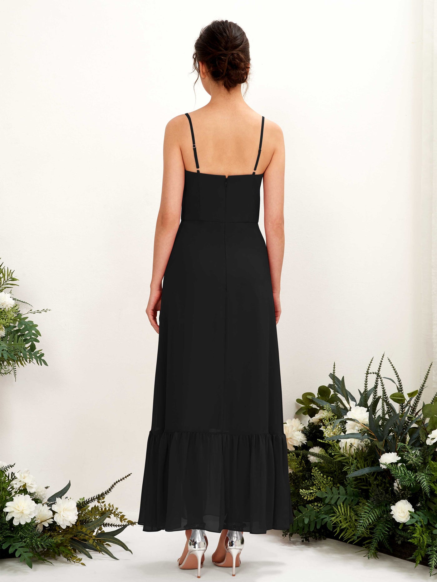 Spaghetti-straps Sweetheart Sleeveless Chiffon Bridesmaid Dress - Black (81223015)#color_black