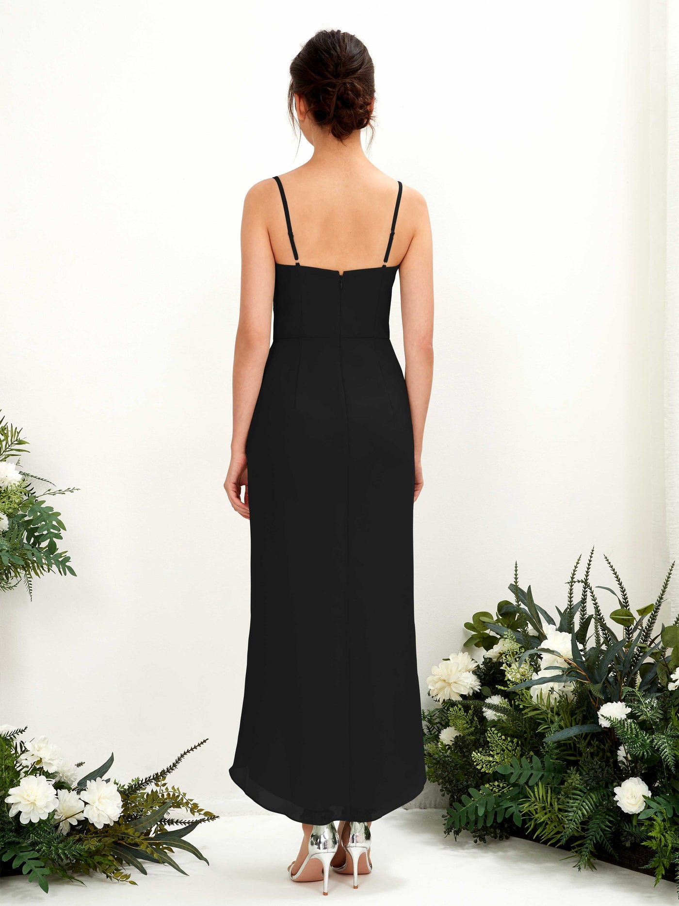 Spaghetti-straps V-neck Sleeveless Chiffon Bridesmaid Dress - Black (81221315)#color_black