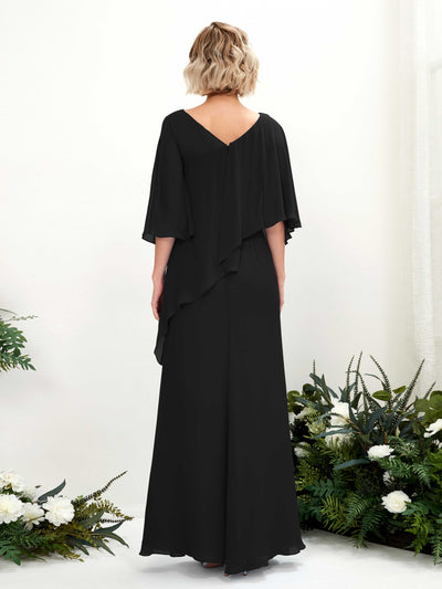 Carlyna Violaine A-Line Black Bridesmaid Dress Maxi Three Quarter Sleeve V-Neck Dress #color_black
