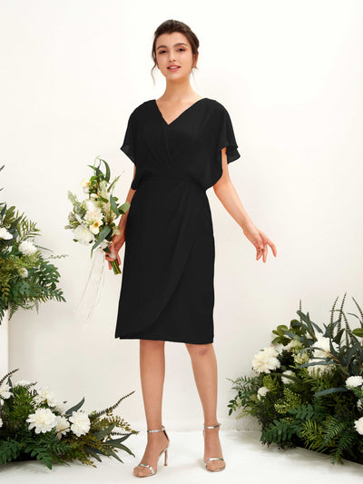 Carlyna Vanessa Sheath Black Bridesmaid Dress Knee-Length Cap Sleeve V-Neck Dress #color_black