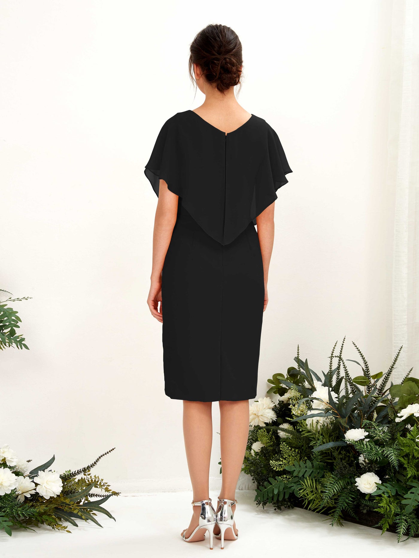 V-neck Short Sleeves Chiffon Bridesmaid Dress - Black (81222215)#color_black