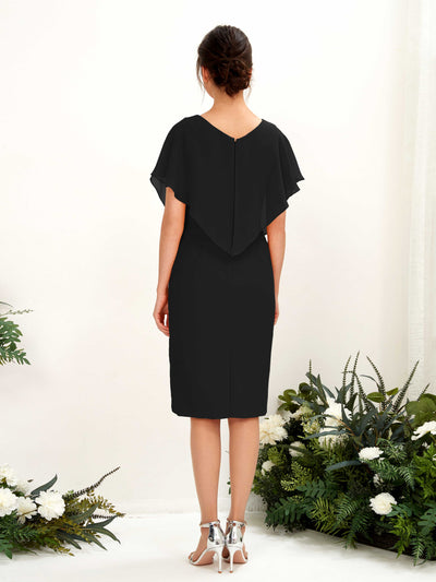 Carlyna Vanessa Sheath Black Bridesmaid Dress Knee-Length Cap Sleeve V-Neck Dress #color_black