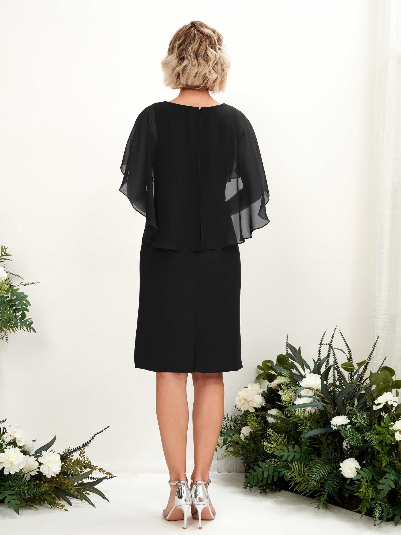 V-neck Short Sleeves Chiffon Bridesmaid Dress - Black (81224015)#color_black